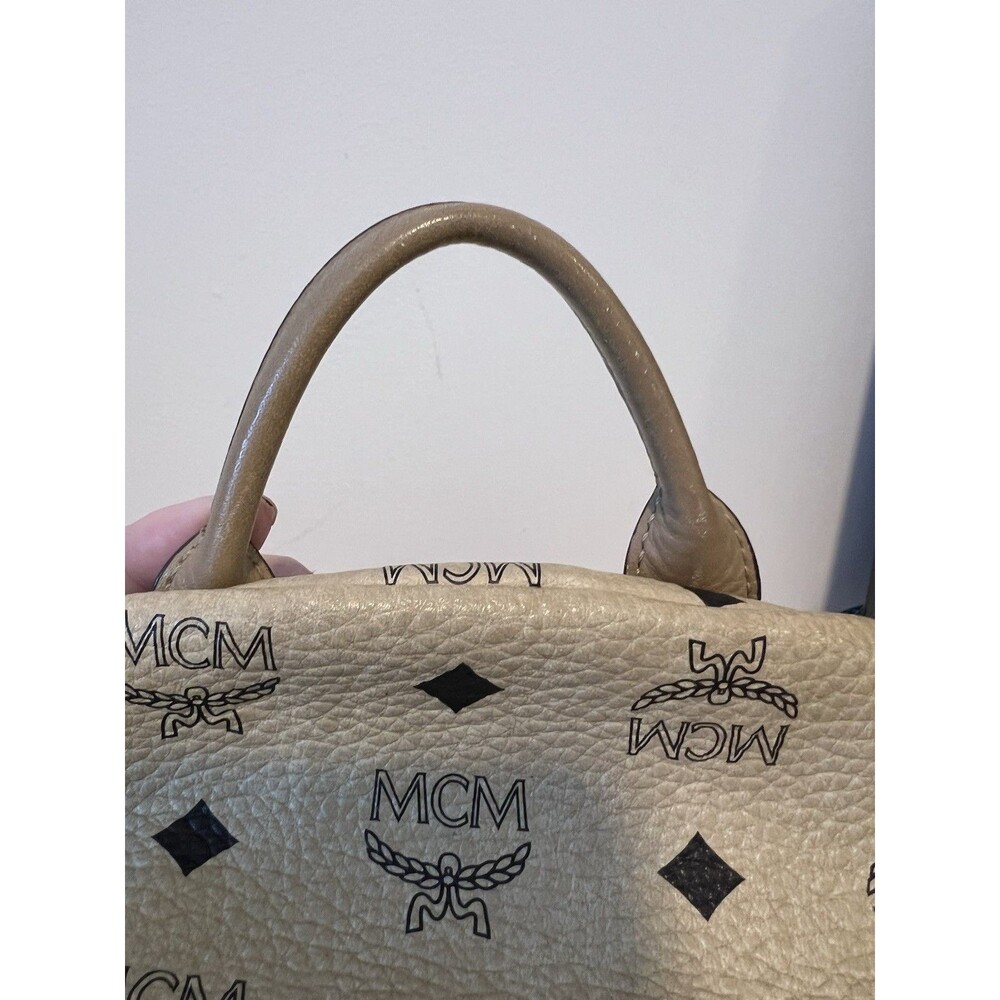 Authentic MCM Small Stark Studded Backpack in Beige Visetos Monogram Canvas - Ex - Picture 6 of 15